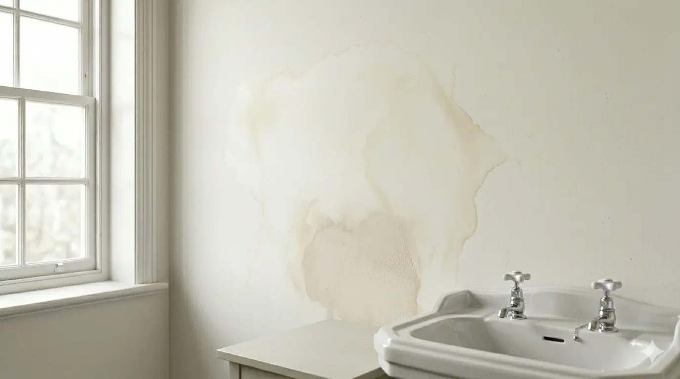 Water staining on an internal wall consistent with a drainage or moisture ingress issue